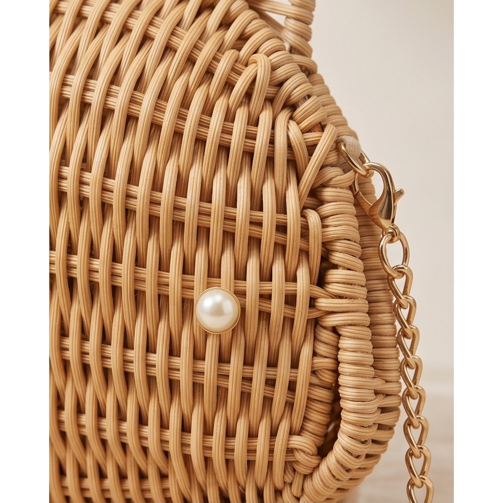 Tommy Bahama Whale Wicker Crossbody Bag Natural Wicker Pearl Eye WW0008 NEW - Picture 4 of 8